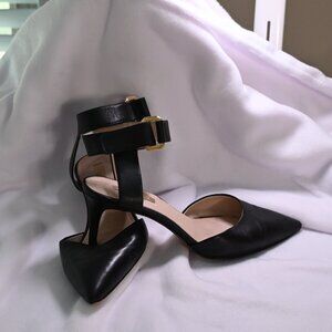 Black leather pumps-with ankle strap